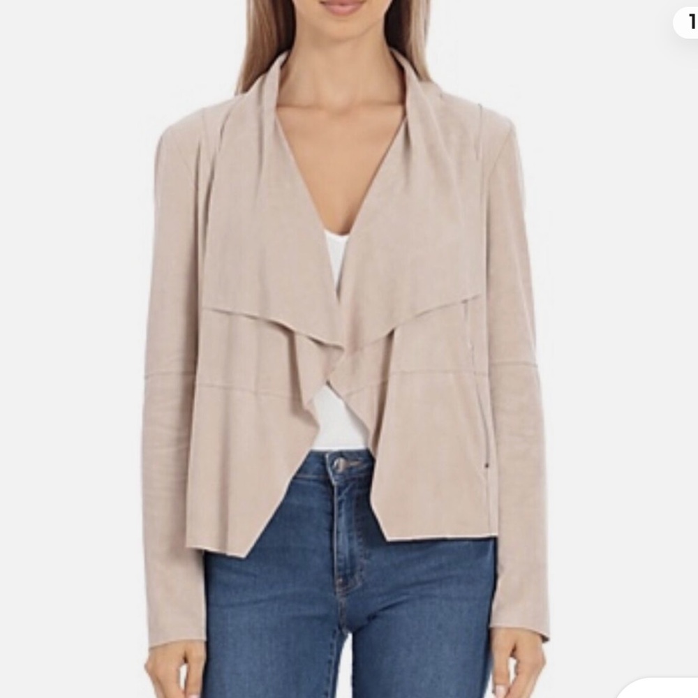 BAGATELLE COLLECTION FAUXSUEDE DRAPE FRONT JACKET LIGHT TAN zippered pockets, SM